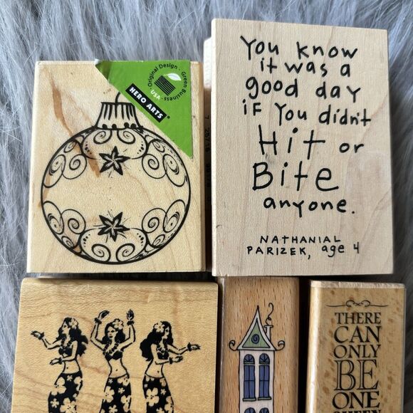 Lot Of 5 Wood Rubber Stamps Hula Friendship Welcome Queen Ornament Scrapbooking - Picture 3 of 4